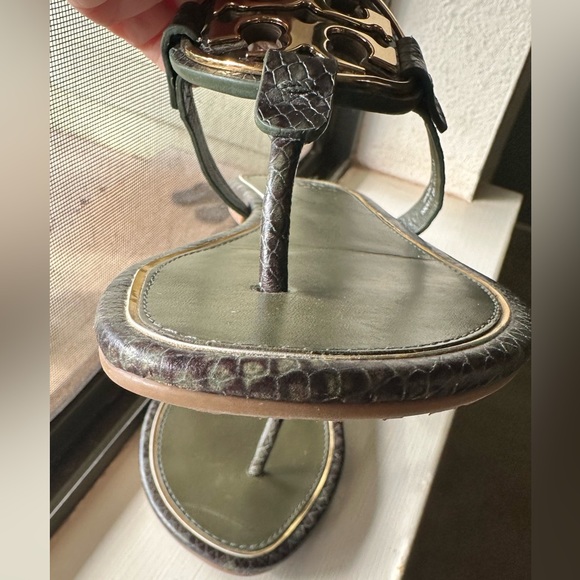 SOLD Tory Burch Miller Sandals Olive Green/Black Snakeskin Size 7.5 - Picture 6 of 9
